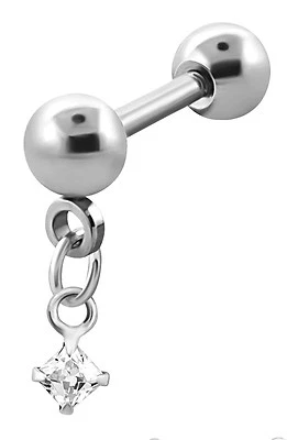 Piercing Orecchio Helix Trago Lobo Spina Barra Acciaio Con Quadrato Rimorchio - Immagine 1 di 2