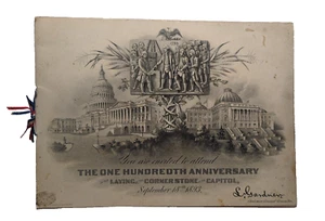 U.S. CAPITOL: 100th Ann cornerstone laying: 1793-1893 Program Invite 4 Pg RRP 91 - Picture 1 of 9