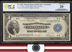 1918 $1 CLEVELAND FRBN "GREEN EAGLE" FEDERAL RESERVE PCGS 20 Fr 719 13377 - Picture 1 of 3
