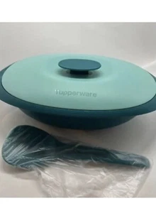 Tupperware Essentials Rice Server 7.5 Cup Dish + Serving Spoon Teal Green New - Picture 1 of 1