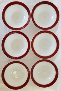6 Vtg Pyrex White Milk Glass Red Gold Band Trim Bowl 5.5" Dessert Berry Retro - Picture 1 of 24