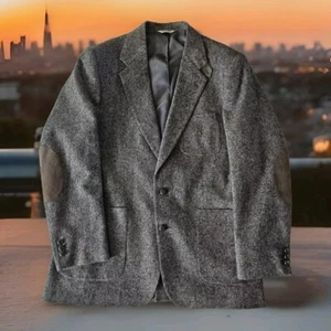 Stewart County 44L Tall Tweed Classic Wool Sport Coat Elbow Patch Throat Latch - Picture 1 of 16