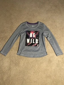 OLD NAVY Active Go-Dry Long Sleeve Grey T-Shirt Girls Size M (8) “Go Wild” NICE! - Picture 1 of 3