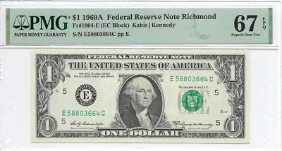 1969A $1 RICHMOND FRN. PMG Superb Gem Uncirculated 67 EPQ Banknote. - Image 1 of 2