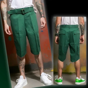 ^BROOKLYN XPRESS^ (GREEN) BELTED CARGO SHORTS FOR MEN - Picture 1 of 13