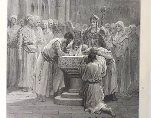 Baptism Of Infidels Antique 1855 Crusades Engraving History Book Plate - Picture 1 of 9