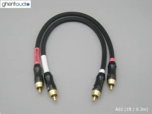 Ghentaudio A02 (0,3 m 1 Fuß) --- Paar (2 Stück) Cinch Wahl 4N-OFC HIFI Audiokabel - Bild 1 von 5