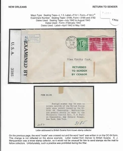 Denver, Co to British Guiana 1943, RTS by Censor w/Form (C5131) - Picture 1 of 1