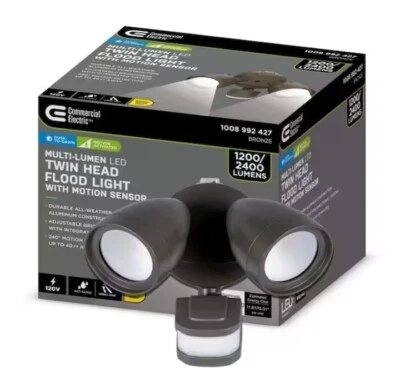 Commercial Electric Dusk Dawn Sensor Bronze Exterior Outdoor Twin Head LED Flood - Image 1 of 4
