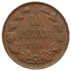 Moneta 10 Pennia in rame Finlandia russa 1916 - Foto 1 di 2