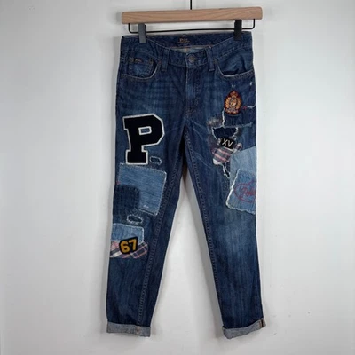 Polo Ralph Lauren Astor Slim Boyfriend Jeans Girls 10 Patchwork Designer School - Image 1 of 4