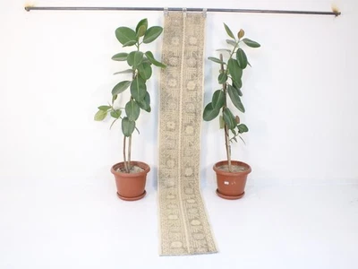 Vintage Beige Cream Patchwork Runner Distressed Turkish Wool 1.4x9.4 ft - Image 1 of 4