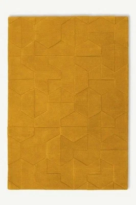 Hand Tufted Mustard Yellow Geometric Area Rug, Modern Textured Wool soft carpet - Image 1 of 4