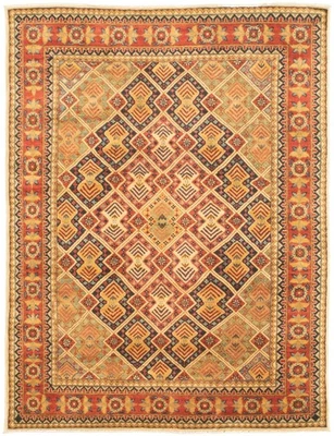 Tapete de área geométrico tradicional feito à mão 4'9" x 6'5" tapete de lã oriental - Imagem 1 de 4