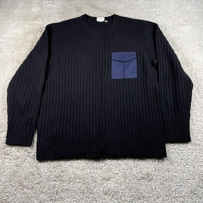 AG Adriano Goldschmied Sweater Mens Large Black Ribbed Wool Nylon Pocket Crew - Image 1 of 4
