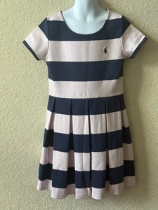 Polo Ralph Lauren Girls Dress Medium ( 8-10 ) Pink Blue Striped Pleats Academia - Picture 1 of 3