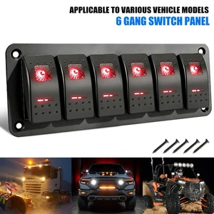 6 Gang Toggle Rocker Switch Panel Car Boat RV SUV Truck LED Light On-Off 12V-24V - Picture 1 of 8