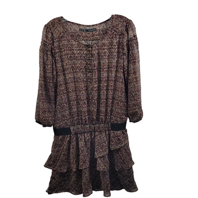 Zara Women's Basic Brown Mini Ruffle Dress Size M 9523-0425 - Image 1 of 4