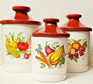 Porcelain Canister Set Vegetables & Fruit Mark Rosenfeld Japan - Rare 60/70s - Picture 1 of 11
