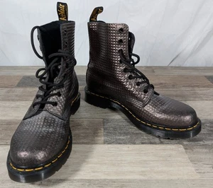 Dr Martens 1460 Pascal Gunmetal Leather Stud Embossed Boots Women’s Size 10 - Picture 1 of 11