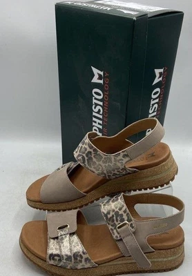 Mephisto Women's Jade Cheetah Print Brown Leather Ankle Strap Slide Sandals Sz 8 - Image 1 of 4