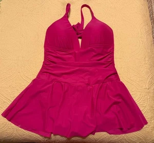 Women's One Piece Hot Pink Swimdress Swimsuit Criss Cross Bathing Suit Dress 14 - Picture 1 of 9