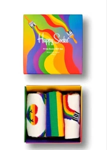 HAPPY SOCKS Kids' Pride Cotton Crew Socks 3 Pairs Gift Set Size 2-3 Years NWB - Picture 1 of 2