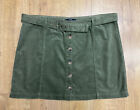 Ladies khaki / army green casua warm soft corduroy skirt plus size UK 22