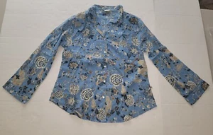 Handprint Blue Floral Button Down Shirt And Pants Combo Size Medium - Picture 1 of 12