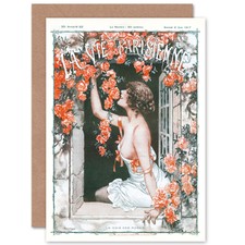 La Vie Parisienne Window Roses Flowers Magazine Cover Blank Greeting Card