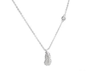 Feather Pendant CZ Crystal Necklace Silver Chain Women Gift Pouch UK - Picture 1 of 1