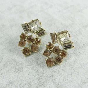 TOPAZ amber AUSTRIAN CRYSTAL 3cm drop EARRINGS gold tone GLASS RHINESTONE studs