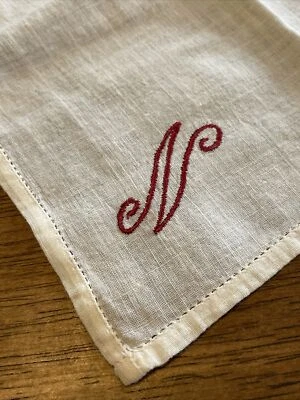 Vintage Handkerchief Hanky Hankie Monogram Letter “N” Pocket Square - Image 1 of 2