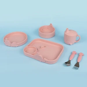 Juego de vajilla Nuby Fun de 6 piezas ballena rosa - bandeja, tazón, plato, taza y utensilios - Imagen 1 de 10