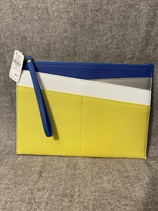 New! Neiman Marcus Multicolor Vinyl Portfolio Pouch Wristlet Clutch - Picture 1 of 9