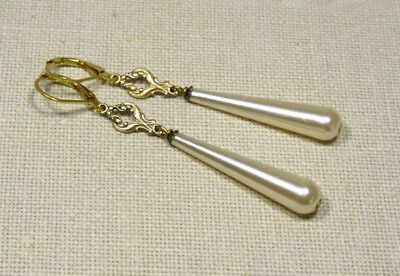 Ohrringe ART DÉCO PERLEN Perlenohrringe weiß Vintage Stil Tropfenperlen (2312) - Bild 1 von 4