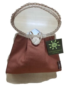 NEW Bondi Beach Bag Women Canvass Bag w Straw Handles & Fringe STW2511 Brown - Picture 1 of 3