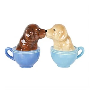 Labrador Puppies in Tea Cups Ceramic Magnetic Salt and Pepper Shaker Set - Picture 1 of 2