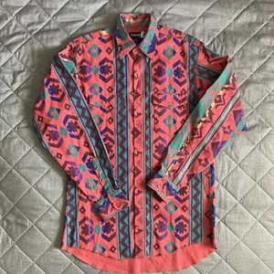 Vintage Wrangler Brushpopper Shirt Men’s 15.5 34 Pink Aztec Cowboy Western USA - Picture 1 of 15