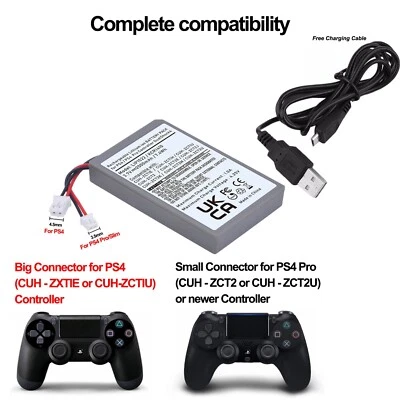 RECHARGEABLE BATTERY FOR PS4 CONTROLLER CUH-ZCT1 HIGH CAPACITY + CABLE UK Seller - Image 1 of 4