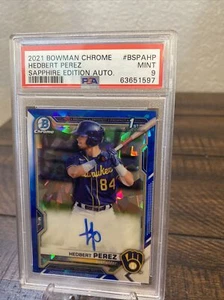 Hedbert Perez 2021 Bowman Chrome 1st Blue Sapphire Refractor AUTO PSA 9 MINT RC - Picture 1 of 11