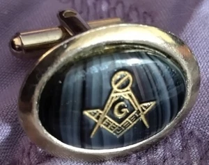 Masonic Cufflink black oval stone gold tone Freemason “G” Symbol replacement - Picture 1 of 2