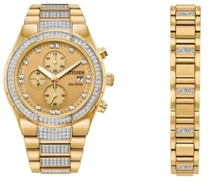 Citizen Eco-Drive Corso Men's Gold Crystal Chronograph Watch Set 42MM CA0752-66P - Picture 1 of 4