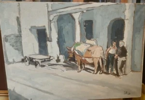 GINO FIORE GIFIO OLIO SU TELA QUADRO "CONTADINI CON IL BUE" FUTURISMO DIPINTO - Picture 1 of 4
