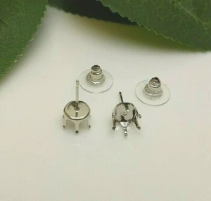 (4mm - 10mm ) Round Rhodium Plated Snap Tite Earring Settings (6 Prong) - Picture 1 of 1