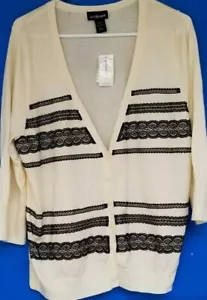 NWT Lane Bryant Womens 18/20 Ivory with Black Lace Button Cardigan Sweater $59 - Picture 1 of 1