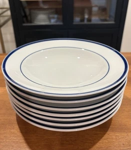 "Juego de 7 cuencos de sopa Williams Sonoma Brasserie banda azul 9"" con borde vintage Japón" - Imagen 1 de 8