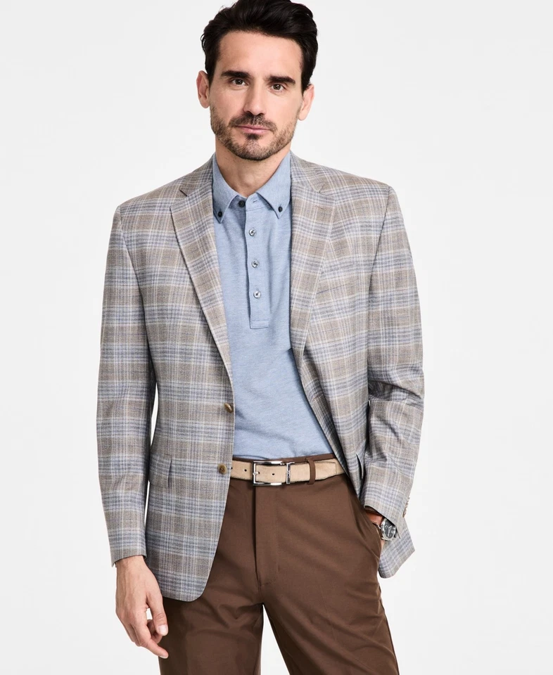 Abrigo Blazer Deportivo Michael Kors Para Hombre Calce Clásico 44 L Beige A Cuadros Foto 1 de 1