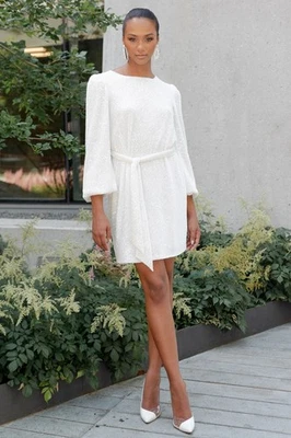 Новый с Ярлыками Jenny Yoo Angie белый блестками мини-платье свадьбы вечеринки длинным рукавом размер 4 - Изображение 1 из 3