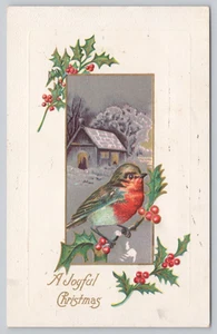 Divided Back Postcard Robin and Holly A Joyful Christmas c1908 - Picture 1 of 2